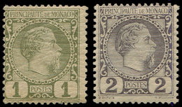 ** MONACO 1/2 : 1c. Vert Olive Et 2c. Violet-gris, Charles III, TB - Unused Stamps