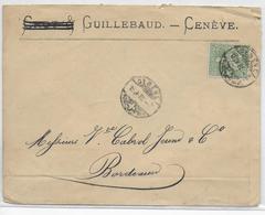 1882 - SUISSE - ZUMSTEIN 49 RARE AVEC FRAGMENTS FIL De SOIE ! Sur ENVELOPPE De GENEVE => BORDEAUX - Lettres & Documents