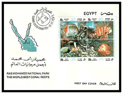 Egypt - 1990 - FDC - ( Ras Mohammed Natl. Park, Fish & Coral Reefs - Fish ) - Set, Block Of 4 - Covers & Documents