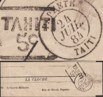 Tahiti 1884, Bande-journal à 5 C, Par Manque De Timbres Disponibles. La Cloche, Cercle Militaire, Rue De Rivoli, Papeete - Covers & Documents