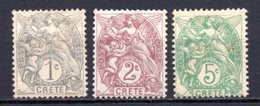 1902 CRETE DEFINITIVES MICHEL: 1-2, 5 MH * - Unused Stamps