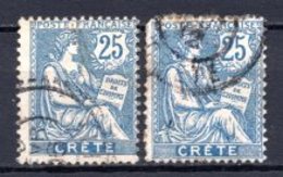 1903 CRETE 25C. DEFINITIVES 2x Stamps MICHEL: 9 USED - Gebraucht