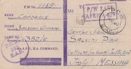 CARTOLINA MILITARE - ETIOPIA - CARTOLINA POSTALE TAGLIA APPOSTA X I PRIGIONIERI DI GUERRA - VIAGGIATA PER MESSINA - Ethiopie