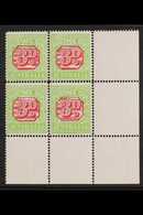 POSTAGE DUES 1913-23 3d Rosine & Apple Green Perf 14, SG D82, Superb Never Hinged Mint Lower Right Corner BLOCK Of 4, On - Altri & Non Classificati