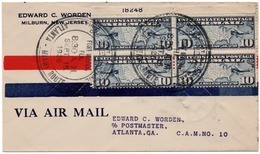 (R67) Scott C7 X Block Of 4 - Number Plate 18248 - Atlanta-Miami Route - C.A.M. 10 -  Fort-Myers - Double Cancel - 1926 - 1c. 1918-1940 Covers