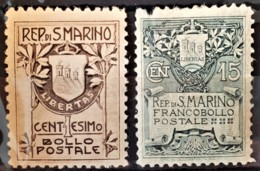 SAN MARINO 1907/10 - MLH - Sc# 78, 79 - 1c 15c - 79 Damaged On Upper Left Corner! - Unused Stamps