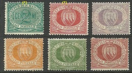 SAN MARINO 1890ies, Coat Of Arms, 6 Old Stamps Incl. Inverted Watermark */(*) - Neufs