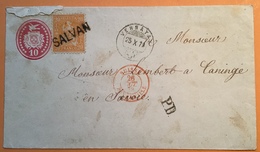 SALVAN + VERNAYAZ (VS VALAIS) 1872 TUBLI Ganzsache>Taninges Savoie France(lettre Brief Sitzende Helvetia Suisse Schweiz - Covers & Documents