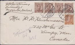 1933. 3 AUR + 4x 8 AUR Christian X. REYKJAVIK 30. VIII. 33. WINNIPEG MAN. POSTAL STAT... () - JF305803 - Brieven En Documenten