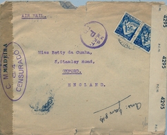 1943 PORTUGAL , FUNCHAL - OXFORD , CORREO AÉREO , CENSURA DE MADEIRA Y BRITÁNICA , TRÁNSITO DE LISBOA - Funchal