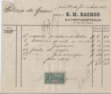 MACAU 1927 INVOICE TO THE GOVERNOR HEAD OFFICE WITH 5 AVOS TAX STAMP. - Briefe U. Dokumente