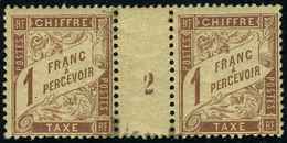 Neuf Avec Charnière N° 25, 1f Marron, Paire Horiz. Avec Mill. 2, Petite Découpe Entre 1 Timbre Et Le Millésime, C.l, TB - Otros & Sin Clasificación