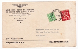 Lettre 1947 Aéro Club Royal De Belgique 50e Anniversaire Koninklijke Aero Club Van België - 1929-1937 Heraldieke Leeuw