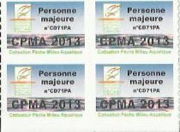 Taxe Piscicole ( CPMA ) Personne MAJEURE 2013 - Bloc De 4 Timbres Vierges - Pesca