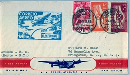 1939 PORTUGAL , HORTA - BRIDGETON , CORREO AÉREO , PRIMER VUELO , TRÁNSITO DE NEW YORK , LLEGADA - Horta