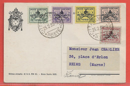 VATICAN TIMBRES SUR CARTE DE 1939 POUR REIMS FRANCE - Briefe U. Dokumente