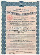 Titre Ancien - Société Civile De Reconstitution De La Région De Noyon - Obligation De 1922 - - M - O