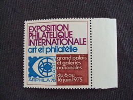 FRANCE - Erinnophilie, " Salon Expo. Internat. 6 Au 16 Juin 1975- Bleu"  Bord De Feuille- Neuf ++   - Net  1  Photo 2 - Expositions Philatéliques