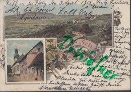 LITHOGRAPHIE: Gruss Aus Zell, Pfalz, Um 1903,  Ortsansicht, Kirche, Restaurant Von H. Ludwig - Zell