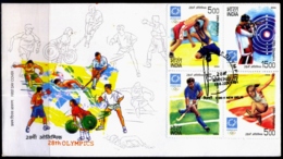 28th OLYMPICS-SETENANT BLOCK OF 4 ON FDC-INDIA-2004-EFO-BX2-4 - Errors, Freaks & Oddities (EFO)