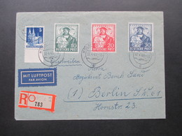 Bauten 1949 Nr. 75 Wg MiF Mit Exportmesse Hannover Nr. 103/105 Einschreiben Luftpost Gest. R-Zettel Köln Sülz 2 - Berlin - Lettres & Documents