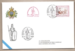 San Marino - Busta Con Annullo Speciale: Dispaccio Per Tabellario - Terni - Cisterna Di Latina - 2001 - Lettres & Documents