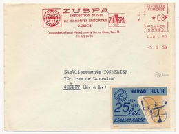FRANCE - Env EMA "ZUSPA Exposition Suisse De Produits Importés PARIS + Vignette Naradi Hulin (lames De Scies) - Lettres & Documents