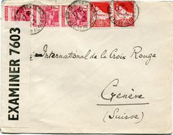 ALGERIE LETTRE CENSUREE DEPART ALGER 16-1-43 ALGER ADRESSEE AU COMITE INTERNATIONAL DE LA CROIX-ROUGE A GENEVE (SUISSE) - Covers & Documents