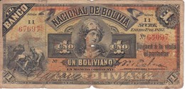 BILLETE DE BOLIVIA DE 1 BOLIVIANO DEL AÑO 1892 SERIE I1 (BANKNOTE) - Bolivie