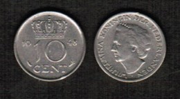 NETHERLANDS  10 CENTS 1948 (KM # 177) #5476 - 10 Cent