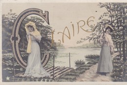 PRENOMS . " CLAIRE " Jeune Femme (dans "C" De CLAIRE) Lisant Lettre  D'amour / Se Promenant Le Long D'une Rivière (lac?) - Firstnames