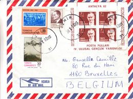 Turquie - Lettre De 1982 ° - Oblit Izmir - Timbres Sut Timbres - Bloc Antalya 82 - Covers & Documents