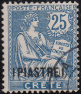 French Offices Crete 1903 Used Sc 16 1 Piastre Surcharge On 25c Rights Of Man - Oblitérés