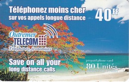 TARJETA DE ANTILLAS FRANCESAS DE 40 FF ARBOL Y PLAYA (OUTREMER TELECOM) - Antilles (Françaises)