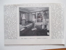 Canadian Pacific Steamship  Paquebot RMS Empress Of France - Une Cabine -  Coupure De Presse 1926 - Maritime Dekoration