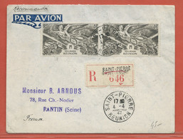 REUNION LETTRE RECOMMANDEE DE 1947 DE SAINT PIERRE POUR PANTIN FRANCE - Storia Postale