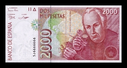 España Spain 2000 Pesetas 1992 (1996) Pick 164 Capicua Radar 6666666 SC UNC - [ 4] 1975-…: Juan Carlos I.