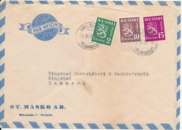 Finland Air Mail Cover Sent To Denmark 15-3-1952 Lion Stamps - Covers & Documents