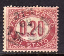 ITALIA REGNO ITALY KINGDOM 1875 SERVIZIO SERVICE CIFRA NUMERAL CENT. 20c 0,20 USATO USED OBLITERE' - Officials