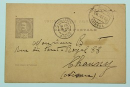 Carte Postale 1906 Coimbra --> Chauny (Aisne), Entier Postal 20 Reis D. Carlos I - Lettres & Documents