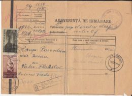 PEASANT WOMAN, TUSNAD HEALTH RESORT, STAMPS ON JUDICIAL DOCUMENT, 1954, ROMANIA - Covers & Documents
