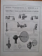 APPAREILLAGE DE SURETE VAPEUR Seguin & Cie à Lyon -  Page De 1925 Catalogue Sciences & Tech. (Dims. Standard 22 X 30 Cm) - Andere Geräte
