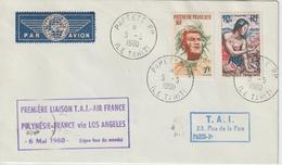 Polynésie 1960 Première Liaison Air France Polynésie France Via Los Angeles - Cartas & Documentos