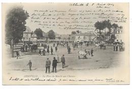 CPA TRES ANIMEE ABBEVILLE, LA PLACE DU MARCHE AUX CHEVAUX, SOMME 80 - Abbeville