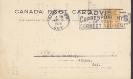 Canada Postal Stationery Ganzsache Entier GV. Slogan Flamme 'Correct Addrese' KINGSTON Ont. 1928 ATHENS Ont. - 1903-1954 Rois