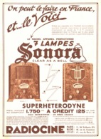 PUB RADIO SUPERHETERODYNE 7 LAMPES  " SONORA  "   1933 ( 5 ) - Autres & Non Classés