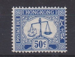 HONG KONG 1947 50c POSTAGE DUE SG D12 WATERMARK MULTIPLE SCRIPT CA LIGHTLY MOUNTED MINT TOP VALUE OF THE SET Cat £75 - Impuestos