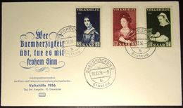 Saar 1956:VOLKSHILFE Michel-No.376-378 Da Vinci Rembrandt FDC O SAARBRÜCKEN 10.12.56 Ersttag (Michel 2020 = 12.00 Euro) - FDC