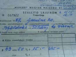 ZA271.7  Hungary  Ferry Group Ticket - Balatonföldvár- Tihany  1987 - 43 Person - Bateau - Ship Schiff -Balaton MAHART - Europa