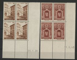 MONACO N° 170 + 171A. DEUX Blocs De 4. Neufs ** (MNH) Avec Coins Datés Du 20/1/39 Et Du 11/5/40. TB - Ungebraucht